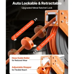 VEVOR Retractable Air Hose Reel, 3/8 Inch x 50 FT Hybrid Air Hose Max 300PSI, Auto Rewind Air-Compressor Hoses Reel with 5 ft Lead in, 180° Swivel Ceiling/Wall Mount for Garage Workshops