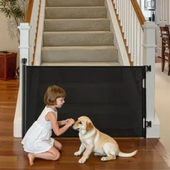VEVOR Retractable Baby Gate, Extends to 57 inch Wide, 38.5 inch Tall, with Security Lock, Easy to Use, Walk Through Without Tripping, Mesh Dog Gate for Stairs, Hallways, Indoor/Outdoor, Black