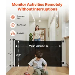 VEVOR Retractable Baby Gate, Extends to 57 inch Wide, 38.5 inch Tall, with Security Lock, Easy to Use, Walk Through Without Tripping, Mesh Dog Gate for Stairs, Hallways, Indoor/Outdoor, Black