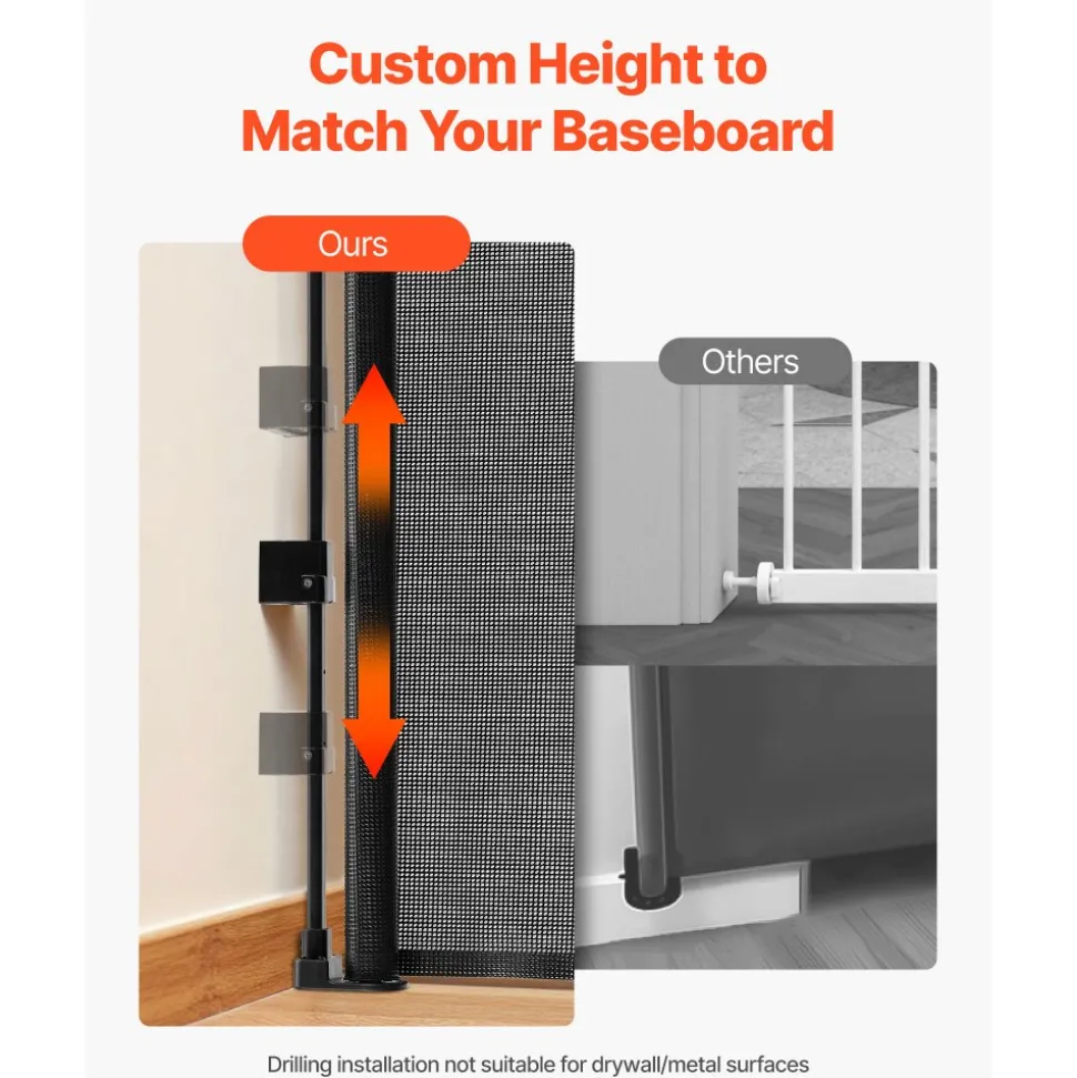 VEVOR Retractable Baby Gate, Extends to 57 inch Wide, 38.5 inch Tall, with Security Lock, Easy to Use, Walk Through Without Tripping, Mesh Dog Gate for Stairs, Hallways, Indoor/Outdoor, Black
