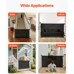 VEVOR Retractable Baby Gate, Extends to 57 inch Wide, 38.5 inch Tall, with Security Lock, Easy to Use, Walk Through Without Tripping, Mesh Dog Gate for Stairs, Hallways, Indoor/Outdoor, Black