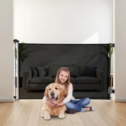 VEVOR Retractable Baby Gate, Extends to 57 inch Wide, 38.5 inch Tall, with Security Lock, Easy to Use, Walk Through Without Tripping, Mesh Dog Gate for Stairs, Hallways, Indoor/Outdoor, Black