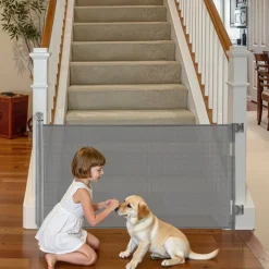VEVOR Retractable Baby Gate, Extends to 56.3 inch Wide, 31.3 inch Tall, with Security Lock, Easy to Use, Walk Through Without Tripping, Mesh Dog Gate for Stairs, Hallways, Indoor/Outdoor, Gray