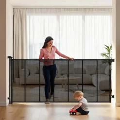 VEVOR Retractable Baby Gate, Extends to 120 inch Extra Wide, 38.5 inch Tall, with Reinforced Fiberglass Strips, Avoids Crawling Through, Mesh Dog Gate for Decks, Doorways, Garages, Indoor, Black