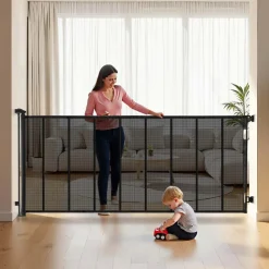 VEVOR Retractable Baby Gate, Extends to 202.7 inch Extra Wide, 39 inch Tall, with Reinforced Fiberglass Strips, Avoids Crawling Through, Mesh Dog Gate for Decks, Doorways, Garages, Indoor, Black