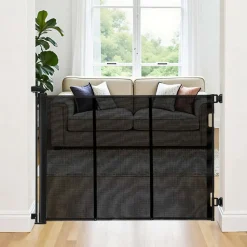 VEVOR Retractable Baby Gate, Extends to 202.7 inch Extra Wide, 39 inch Tall, with Reinforced Fiberglass Strips, Avoids Crawling Through, Mesh Dog Gate for Decks, Doorways, Garages, Indoor, Black