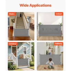 VEVOR Retractable Baby Gate, Extends to 72.8 inch Wide, 31.3 inch Tall, with Security Lock, Easy to Use, Walk Through Without Tripping, Mesh Dog Gate for Stairs, Hallways, Indoor/Outdoor, Gray