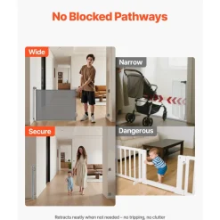 VEVOR Retractable Baby Gate, Extends to 72.8 inch Wide, 31.3 inch Tall, with Security Lock, Easy to Use, Walk Through Without Tripping, Mesh Dog Gate for Stairs, Hallways, Indoor/Outdoor, Gray
