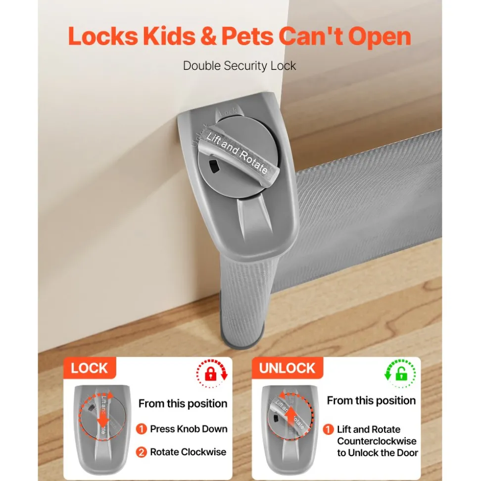 VEVOR Retractable Baby Gate, Extends to 72.8 inch Wide, 31.3 inch Tall, with Security Lock, Easy to Use, Walk Through Without Tripping, Mesh Dog Gate for Stairs, Hallways, Indoor/Outdoor, Gray
