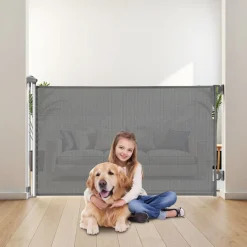 VEVOR Retractable Baby Gate, Extends to 57 inch Wide, 38.5 inch Tall, with Security Lock, Easy to Use, Walk Through Without Tripping, Mesh Dog Gate for Stairs, Hallways, Indoor/Outdoor, Gray