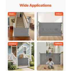 VEVOR Retractable Baby Gate, Extends to 57 inch Wide, 38.5 inch Tall, with Security Lock, Easy to Use, Walk Through Without Tripping, Mesh Dog Gate for Stairs, Hallways, Indoor/Outdoor, Gray