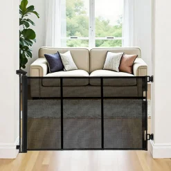 VEVOR Retractable Baby Gate, Extends to 122 inch Extra Wide, 31.3 inch Tall, with Reinforced Fiberglass Strips, Avoids Crawling Through, Mesh Dog Gate for Decks, Doorways, Garages, Indoor, Black