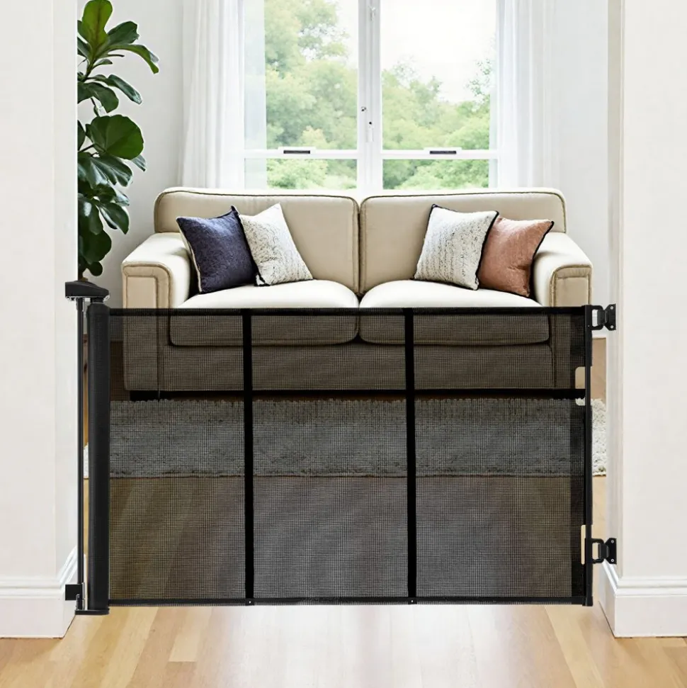 VEVOR Retractable Baby Gate, Extends to 122 inch Extra Wide, 31.3 inch Tall, with Reinforced Fiberglass Strips, Avoids Crawling Through, Mesh Dog Gate for Decks, Doorways, Garages, Indoor, Black