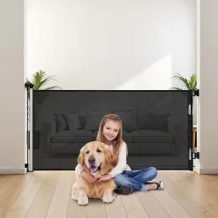 VEVOR Retractable Baby Gate, Extends to 56.3 inch Wide, 31.3 inch Tall, with Security Lock, Easy to Use, Walk Through Without Tripping, Mesh Dog Gate for Stairs, Hallways, Indoor/Outdoor, Black