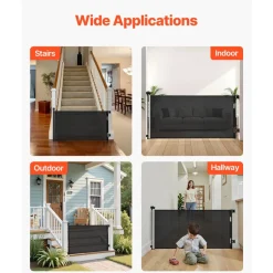 VEVOR Retractable Baby Gate, Extends to 56.3 inch Wide, 31.3 inch Tall, with Security Lock, Easy to Use, Walk Through Without Tripping, Mesh Dog Gate for Stairs, Hallways, Indoor/Outdoor, Black
