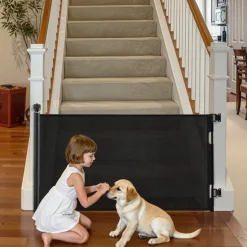 VEVOR Retractable Baby Gate, Extends to 56.3 inch Wide, 31.3 inch Tall, with Security Lock, Easy to Use, Walk Through Without Tripping, Mesh Dog Gate for Stairs, Hallways, Indoor/Outdoor, Black