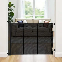 VEVOR Retractable Baby Gate, Extends to 163.3 inch Extra Wide, 39 inch Tall, with Reinforced Fiberglass Strips, Avoids Crawling Through, Mesh Dog Gate for Decks, Doorways, Garages, Indoor, Black