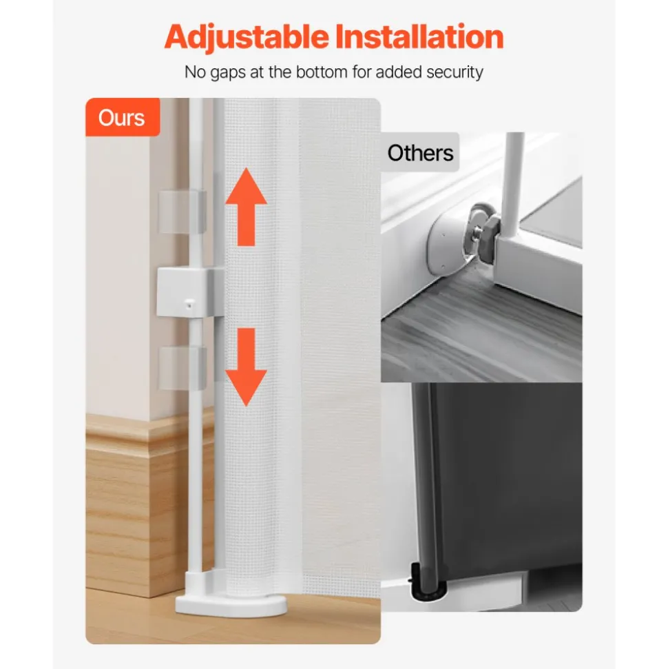 VEVOR Retractable Baby Gate, 34 inch Tall, Extends up to 110 inch Wide, Retractable Gate for Kids or Pets, Mesh Material, Easy to Install for Indoor Stairs, Doorways, Hallways, Playrooms, White