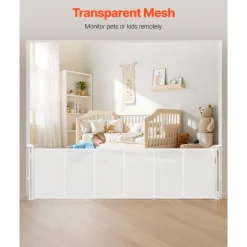VEVOR Retractable Baby Gate, 34 inch Tall, Extends up to 110 inch Wide, Retractable Gate for Kids or Pets, Mesh Material, Easy to Install for Indoor Stairs, Doorways, Hallways, Playrooms, White