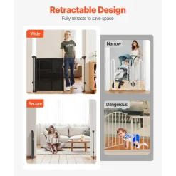 VEVOR Retractable Baby Gate, 34 inch Tall, Extends up to 71 inch Wide, Retractable Gate for Kids or Pets, Mesh Material, Easy to Install for Indoor Stairs, Doorways, Hallways, Playrooms, Black