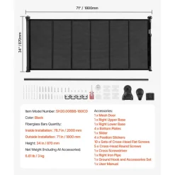 VEVOR Retractable Baby Gate, 34 inch Tall, Extends up to 71 inch Wide, Retractable Gate for Kids or Pets, Mesh Material, Easy to Install for Indoor Stairs, Doorways, Hallways, Playrooms, Black