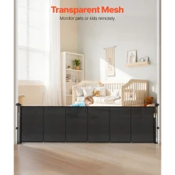 VEVOR Retractable Baby Gate, 34 inch Tall, Extends up to 110 inch Wide, Retractable Gate for Kids or Pets, Mesh Material, Easy to Install for Indoor Stairs, Doorways, Hallways, Playrooms, Black