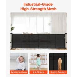 VEVOR Retractable Baby Gate, 34 inch Tall, Extends up to 110 inch Wide, Retractable Gate for Kids or Pets, Mesh Material, Easy to Install for Indoor Stairs, Doorways, Hallways, Playrooms, Black