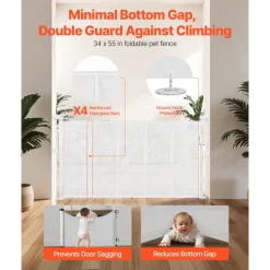 VEVOR Retractable Baby Gate, 34 inch Tall, Extends up to 55 inch Wide, Retractable Gate for Kids or Pets, Mesh Material, Easy to Install for Indoor Stairs, Doorways, Hallways, Playrooms, White