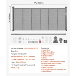 VEVOR Retractable Baby Gate, 34 inch Tall, Extends up to 71 inch Wide, Retractable Gate for Kids or Pets, Mesh Material, Easy to Install for Indoor Stairs, Doorways, Hallways, Playrooms, Gray