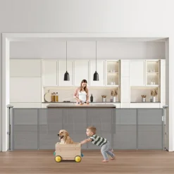 VEVOR Retractable Baby Gate, 34 inch Tall, Extends up to 110 inch Wide, Retractable Gate for Kids or Pets, Mesh Material, Easy to Install for Indoor Stairs, Doorways, Hallways, Playrooms, Gray