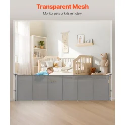 VEVOR Retractable Baby Gate, 34 inch Tall, Extends up to 110 inch Wide, Retractable Gate for Kids or Pets, Mesh Material, Easy to Install for Indoor Stairs, Doorways, Hallways, Playrooms, Gray