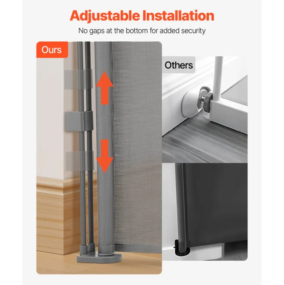 VEVOR Retractable Baby Gate, 34 inch Tall, Extends up to 110 inch Wide, Retractable Gate for Kids or Pets, Mesh Material, Easy to Install for Indoor Stairs, Doorways, Hallways, Playrooms, Gray