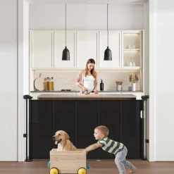 VEVOR Retractable Baby Gate, 34 inch Tall, Extends up to 55 inch Wide, Retractable Gate for Kids or Pets, Mesh Material, Easy to Install for Indoor Stairs, Doorways, Hallways, Playrooms, Black