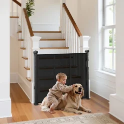 VEVOR Retractable Baby Gate, 34 inch Tall, Extends up to 55 inch Wide, Retractable Gate for Kids or Pets, Mesh Material, Easy to Install for Indoor Stairs, Doorways, Hallways, Playrooms, Black