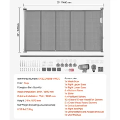 VEVOR Retractable Baby Gate, 34 inch Tall, Extends up to 55 inch Wide, Retractable Gate for Kids or Pets, Mesh Material, Easy to Install for Indoor Stairs, Doorways, Hallways, Playrooms, Gray