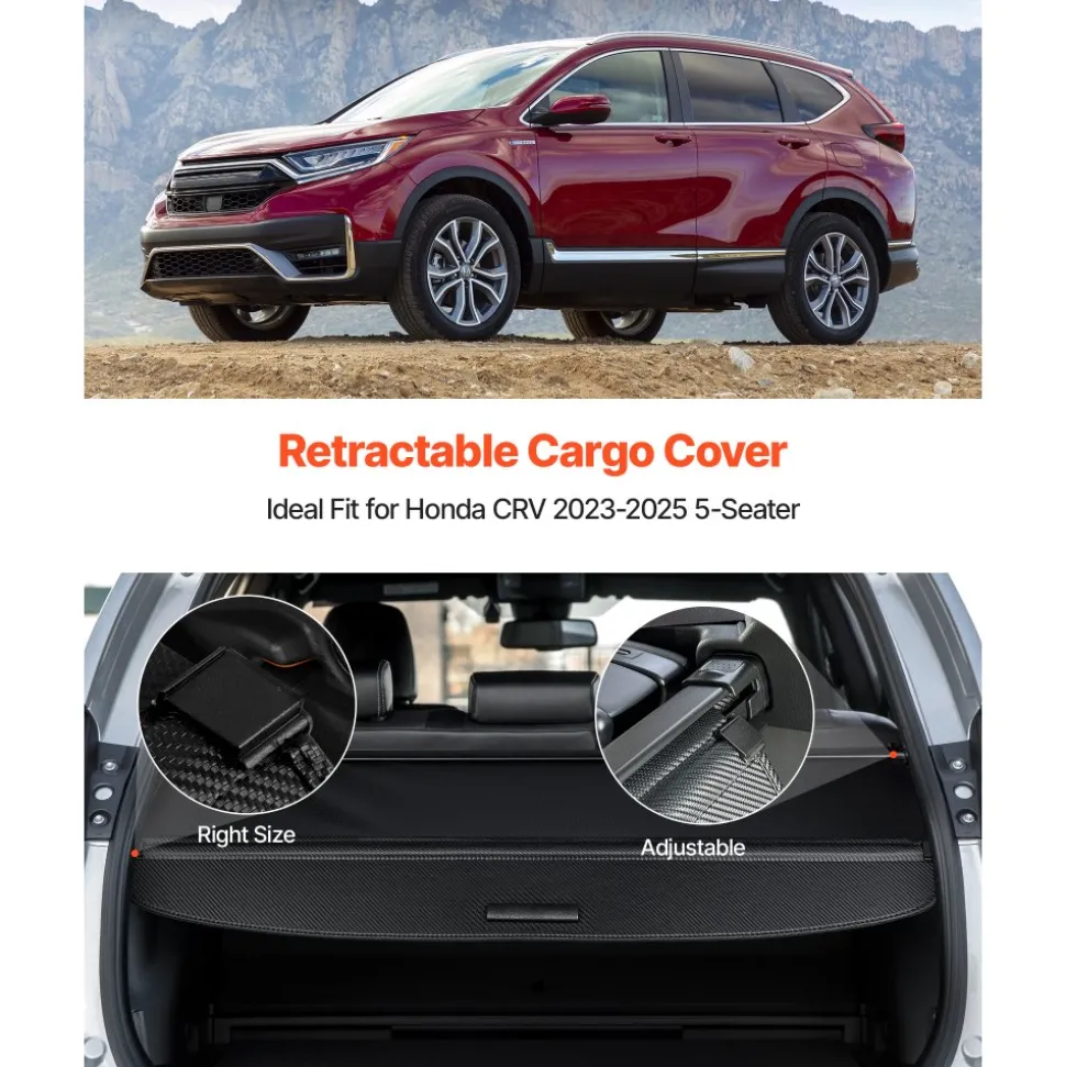 VEVOR Retractable Cargo Cover, Upgraded Carbon Fiber Texture Trunk Cover, Anti-Peeping Luggage Privacy Shield, Easy Installation Security Shade Car Accessories, for Honda CRV 2023-2025 5-Seater