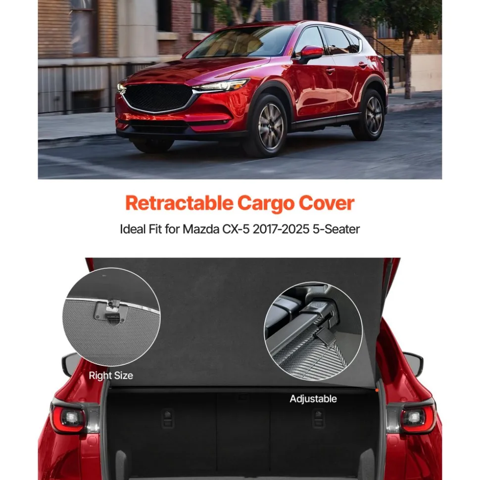 VEVOR Retractable Cargo Cover, Upgraded Carbon Fiber Texture Trunk Cover, Anti-Peeping Luggage Privacy Shield, Easy Installation Security Shade Car Accessories, for Mazda CX-5 2017-2025 5-Seater