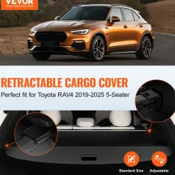 VEVOR Retractable Cargo Cover for Toyota, Upgraded Waterproof Trunk Cover Security Shield Shade for Toyota RAV4 2019-2025 5-Seater, UV Resistant Rear Trunk Cover, Aluminum Alloy & PVC Leather Texture