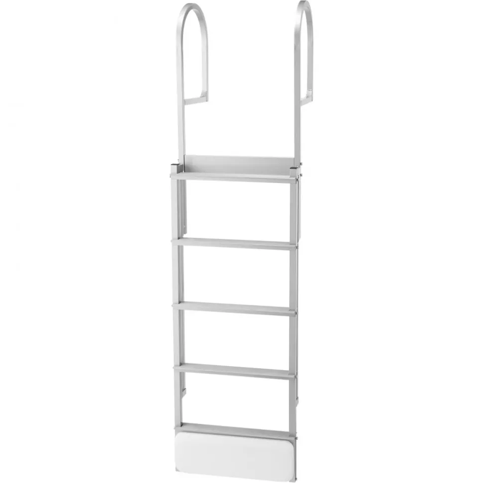 VEVOR Retractable Dock Ladder, 5 Steps, Aluminum Alloy Pontoon Boat Swim Ladder with Auto-Lift Float, Non-Slip Wide Steps, 500 lbs Weight Capacity, Adjustable Height, for Lake Pool Marine Boarding