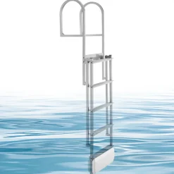 VEVOR Retractable Dock Ladder, 5 Steps, Aluminum Alloy Pontoon Boat Swim Ladder with Auto-Lift Float, Non-Slip Wide Steps, 500 lbs Weight Capacity, Adjustable Height, for Lake Pool Marine Boarding
