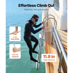 VEVOR Retractable Dock Ladder, 5 Steps, Aluminum Alloy Pontoon Boat Swim Ladder with Auto-Lift Float, Non-Slip Wide Steps, 500 lbs Weight Capacity, Adjustable Height, for Lake Pool Marine Boarding
