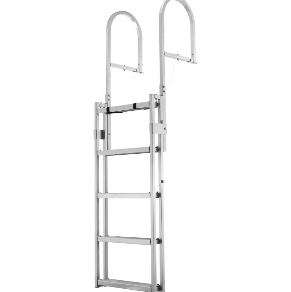 VEVOR Retractable Dock Ladder, 5 Steps, Aluminum Alloy Pontoon Boat Swim Ladder, with Non-Slip Wide Steps, 350 lbs Weight Capacity, Adjustable Height, for Lake Swimming, Pool, Boat, Marine Boarding