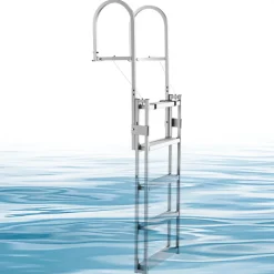 VEVOR Retractable Dock Ladder, 5 Steps, Aluminum Alloy Pontoon Boat Swim Ladder, with Non-Slip Wide Steps, 350 lbs Weight Capacity, Adjustable Height, for Lake Swimming, Pool, Boat, Marine Boarding