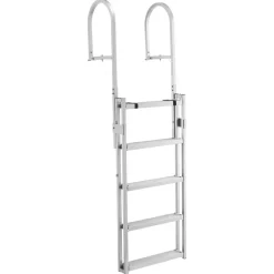 VEVOR Retractable Dock Ladder, 5 Steps, Aluminum Alloy Pontoon Boat Swim Ladder, with Non-Slip Wide Steps, 350 lbs Weight Capacity, Adjustable Height, for Lake Swimming, Pool, Boat, Marine Boarding