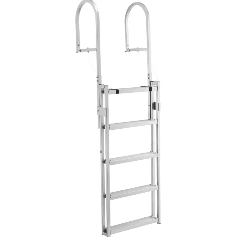 VEVOR Retractable Dock Ladder, 5 Steps, Aluminum Alloy Pontoon Boat Swim Ladder, with Non-Slip Wide Steps, 350 lbs Weight Capacity, Adjustable Height, for Lake Swimming, Pool, Boat, Marine Boarding
