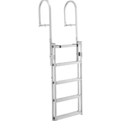 VEVOR Retractable Dock Ladder, 5 Steps, Aluminum Alloy Pontoon Boat Swim Ladder, with Non-Slip Wide Steps, 350 lbs Weight Capacity, Adjustable Height, for Lake Swimming, Pool, Boat, Marine Boarding