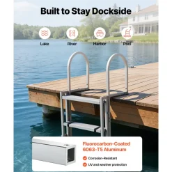 VEVOR Retractable Dock Ladder, 5 Steps, Aluminum Alloy Pontoon Boat Swim Ladder, with Non-Slip Wide Steps, 350 lbs Weight Capacity, Adjustable Height, for Lake Swimming, Pool, Boat, Marine Boarding