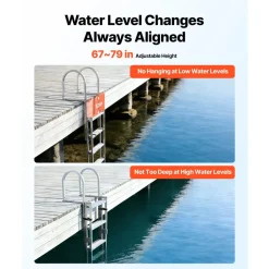 VEVOR Retractable Dock Ladder, 5 Steps, Aluminum Alloy Pontoon Boat Swim Ladder, with Non-Slip Wide Steps, 350 lbs Weight Capacity, Adjustable Height, for Lake Swimming, Pool, Boat, Marine Boarding