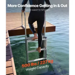 VEVOR Retractable Dock Ladder, 4 Steps, Aluminum Alloy Pontoon Boat Swim Ladder with Auto-Lift Float, Non-Slip Wide Steps, 500 lbs Weight Capacity, Adjustable Height, for Lake Pool Marine Boarding