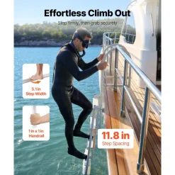 VEVOR Retractable Dock Ladder, 4 Steps, Aluminum Alloy Pontoon Boat Swim Ladder with Auto-Lift Float, Non-Slip Wide Steps, 500 lbs Weight Capacity, Adjustable Height, for Lake Pool Marine Boarding